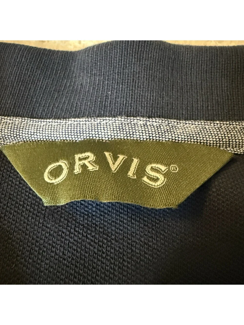 Orvis Men’s Polo Shirt Navy Blue American Flag Pocket 100% Cotton XXL